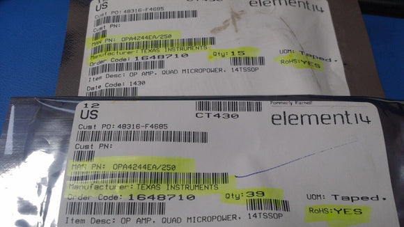 (1 PC) OPA4244EA/250 TI General Purpose Amplifier 4 Circuit 14-TSSOP ROHS