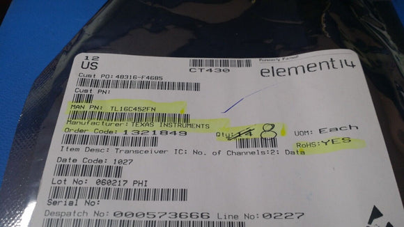 (1 PC) TL16C452FN TI UART IC 2, DUART Channel 68-PLCC (24.23x24.23) ROHS