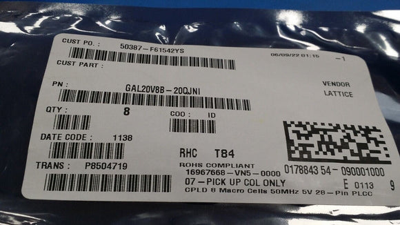 (1 PC) GAL20V8B-20QJNI LATTICE IC CPLD 8MC 20NS 28PLCC ROHS