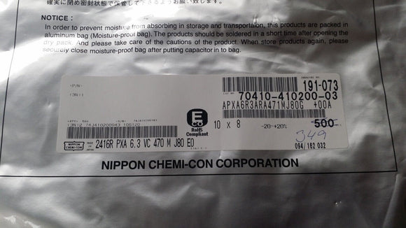 (2 PCS) APXA6R3ARA471MJ80G UCC CAP ALUM POLY 470UF 20% 6.3V SMD ROHS