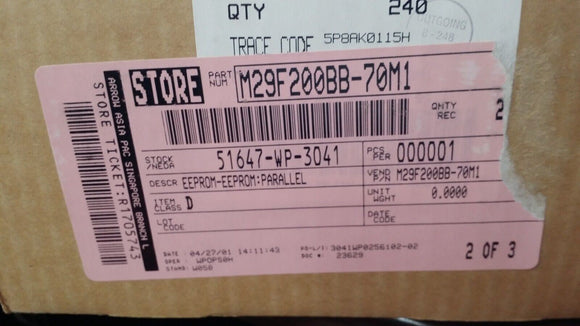 (240 PCS) M29F200BB70M1 STMICRO Flash, 128KX16, 70ns, SOIC44