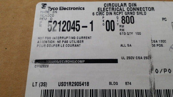 (1PC) 5212045-1 TYCO Conn Shielded Circular DIN RCP 6 POS Solder RA Thru-Hole