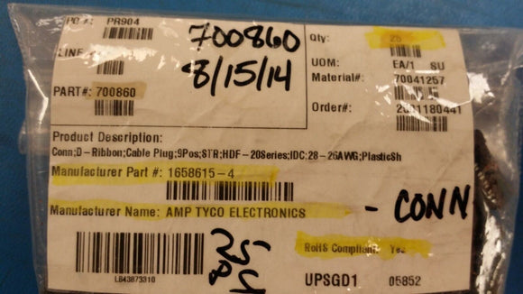 (1 PC) 1658615-4 TYCO CONN D-SUB MALE RCPT 9POS STR IDC ROHS