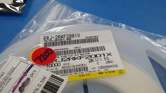 (100 PCS) ERJ-2RKF2001X, PANASONIC, RES SMD 2K OHM 1% 1/10W 0402M ROHS
