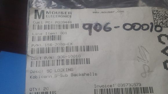 (2 PCS) 156-2009-EX Kobiconn D-Sub Backshells 9C LOCKING ROHS