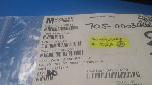 (1 PC) 712A SWITCHCRAFT CONN PWR JACK 2.5X5.5MM SOLDER