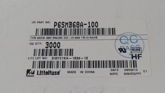 (20 PCS) P6SMB68A 600W, UNIDIRECTIONAL, SILICON, TVS DIODE, DO-214AA ROHS