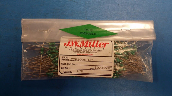 (15 PCS) 77F100K-RC JW MILLER Fixed RF Inductors 10uH 10% ROHS