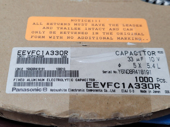 (25 PCS) EEV-FC1A330R PANASONIC CAP ALUM 33UF 20% 10V SMD