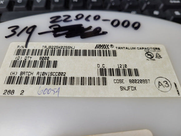 (10 PCS) TAJB225K025SNJ AVX CAP TANT 2.2UF 25V 10% 1210 ROHS