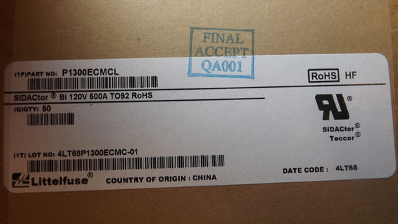 (10PCS) P1300ECMCL SIDAC MC BI 120V 400A TO-92