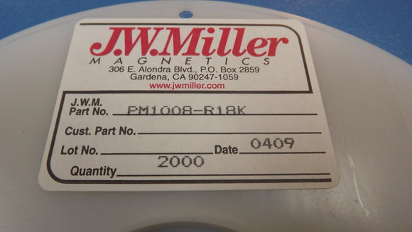 (2,000 pc) PM1008-R18K Indctr Chp 180nH 10% 25MHz 45Q-Factor 500mA 770mOhm 1008