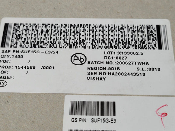 (10 PCS) SUF15G-E3/54 Diode Switching 400V 1.5A 2-Pin Case GP-20 ROHS