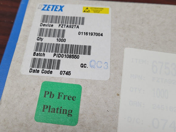 (25 PCS) FZTA92TA ZETEX TRANS PNP 300V 0.5A SOT223-3 ROHS 0532/0618 D/C