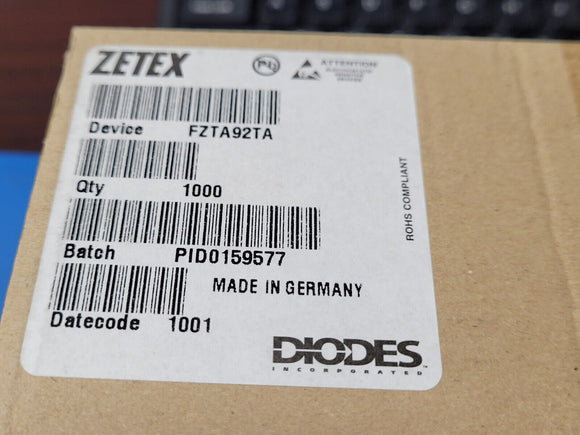 (1000 PCS) FZTA92TA ZETEX TRANS PNP 300V 0.5A SOT223-3 ROHS