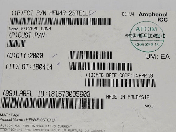 (100 PCS) HFW4R-2STE1LF FCI CONN FFC FPC TOP 4POS 1MM R/A ROHS