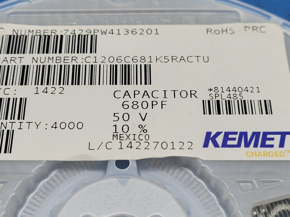 (100PCS) C1206C681K5RACTU Capacitor MLCC 50V 680pF X7R 1206 10%