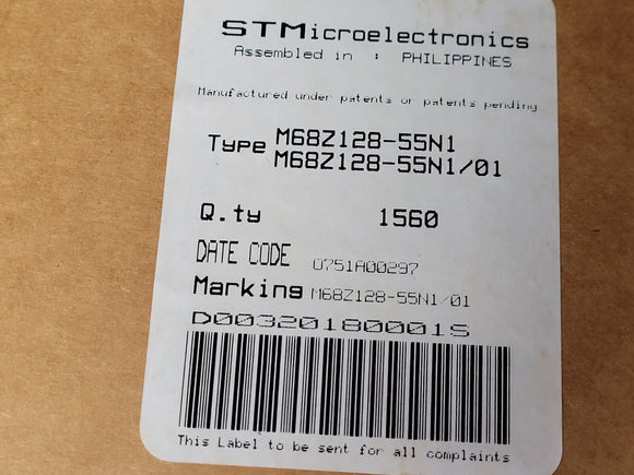 (1560 PCS) M68Z128-55N1 STMICRO Standard SRAM, 128KX8, 55ns, CMOS, TSOP32