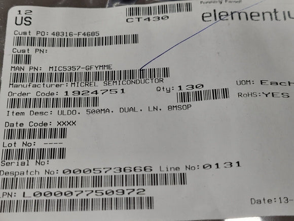 (10 PCS) MIC5357-GFYMME MICREL IC REG LINEAR 1.5V/1.8V 8MSOP ROHS