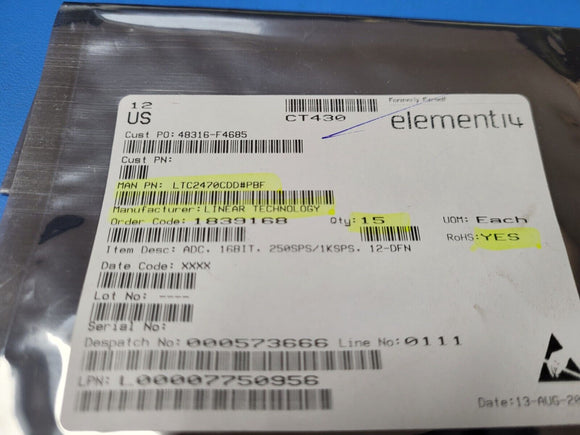 (1 PC) LTC2470CDD#PBF LINEAR TECHNOLOGY IC ADC 16BIT SIGMA-DELTA 12DFN ROHS
