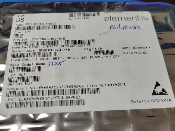(1 PC) CY8C3665AXI-016 CYPRESS IC MCU 8BIT 32KB FLASH 100TQFP ROHS